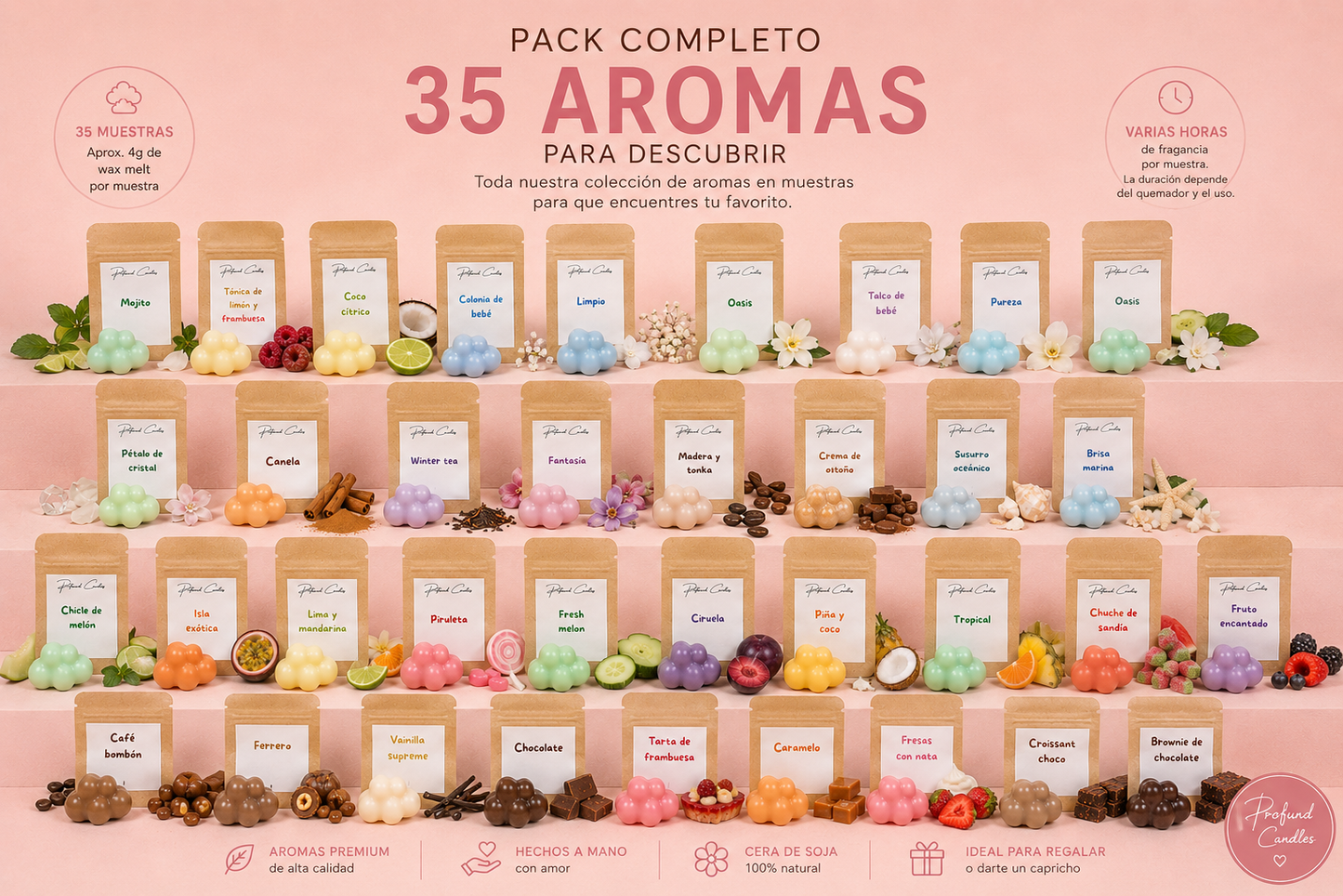 Pack Completo Muestras Wax Melts 35 aromas
